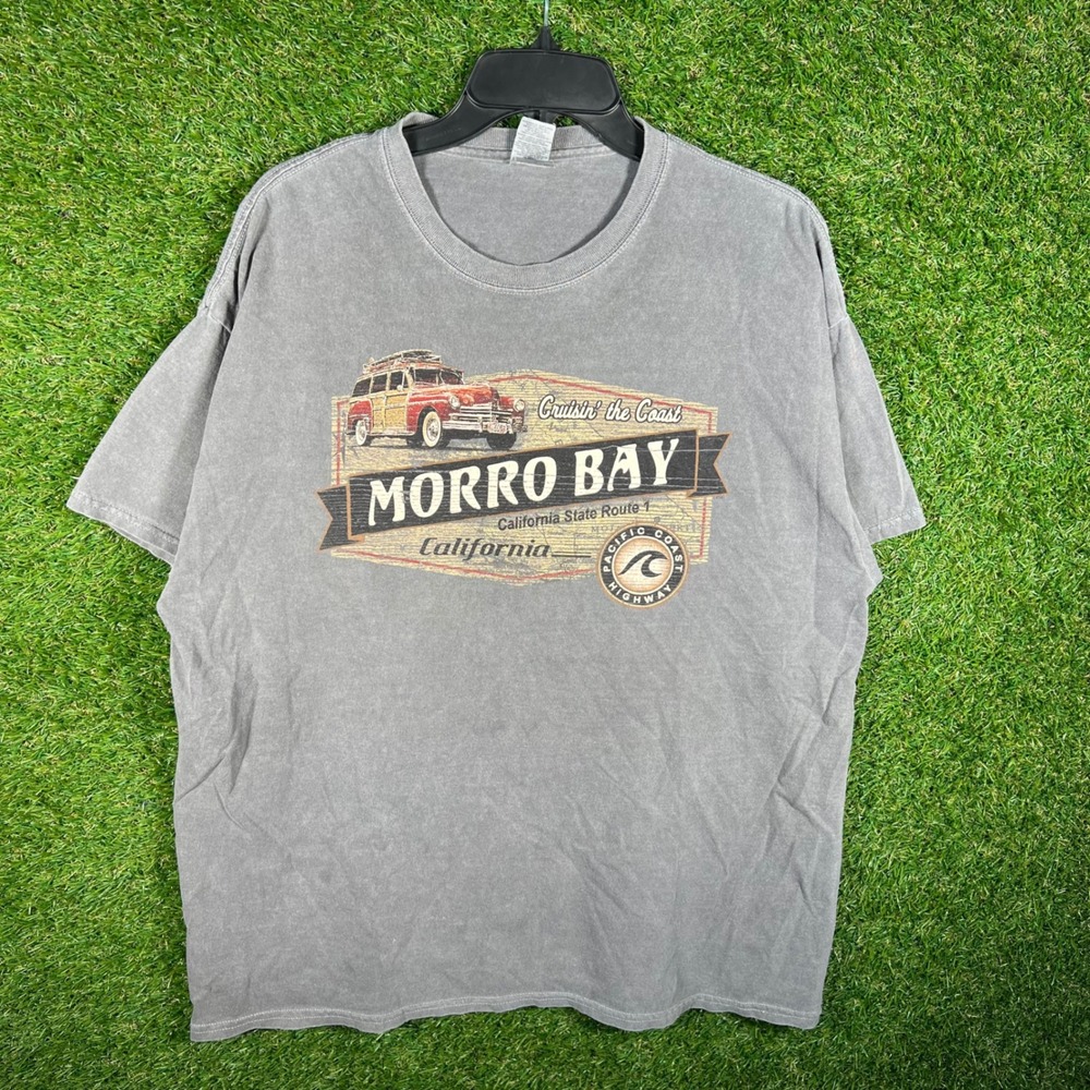 Gildan Morro‎ Bay California Woody Wagon Graphic T-Shirt Grey Mens XL